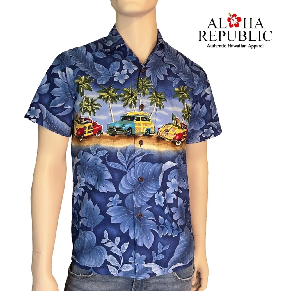 AL HA Republic Hawaiian Shirt Tiki Vintage 90s Chemise Woody Wagons Surf Boards - Picture 13 of 15